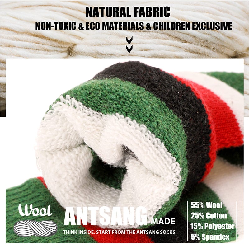 ANTSANG Kids Merino Wool Hiking Socks Toddlers Boys Girls Winter Warm Thick Thermal Crew Boot Heavy Cozy Snow Cabin Gift Snowboarding Socks 6 Pairs for Childs(Color Stripe,8-12Y) - Image 2